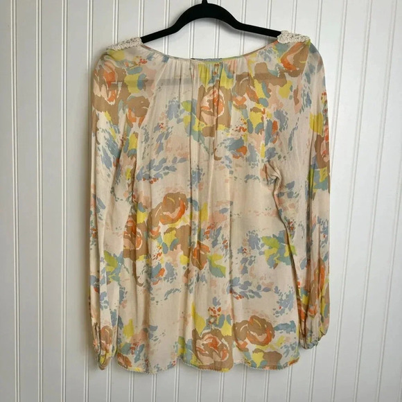 Sanctuary lightweight floral long sleeve blouse crochet lace front size small H7 - Picture 6 of 6